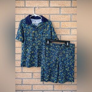 Boys Under Armor Matching Set Polo+Golf Shorts Blue Splatter Youth YSPerformance